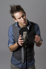 handsome guy is singing