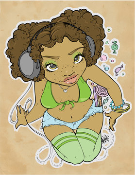Headphone girl with candy