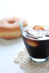 Iced coffee and donut