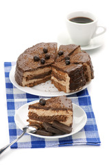 Homemade chocolate cake and coffee