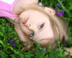 Rest of the little girl in village