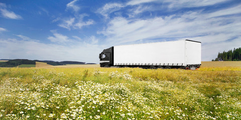 LKW vor Blumenwiese