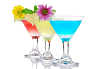 Tropical martini Cocktails  gin, tequila, blue curacao