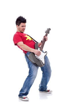 Passionate guitarist playing