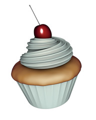 3d render of cup-cake with crŽme fraiche and cherry