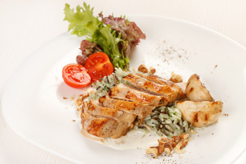 chicken fillet with vegetables and rice