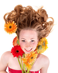 Naklejka premium Young woman with tousled hair.
