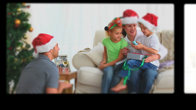 Montage of people opening their Christmas presents