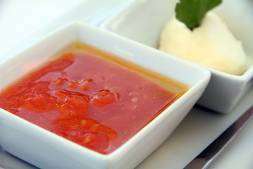 Tomato puree with olive oil for toasted bread Spain