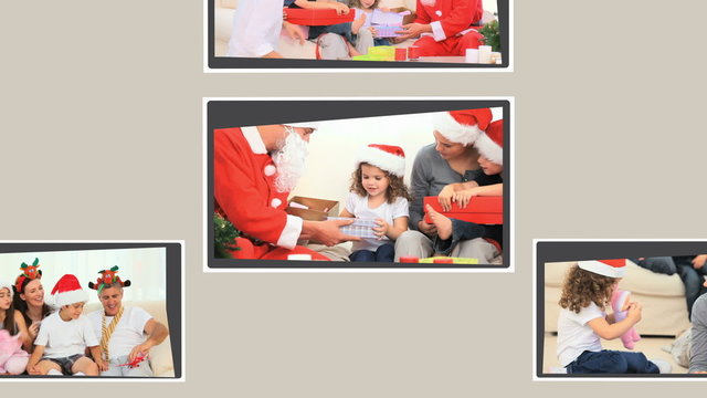 Montage of children opening  their Christmas presents