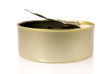 opened sparat can with reflection on white