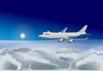 Naklejka na ściany i meble samolot w błękitne niebo ilustracji