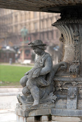 Donau waiting for water. Fountain on the Schlossplatz, Stuttgart