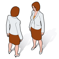 Isometric business woman front and back poses