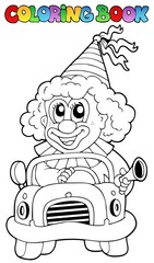 Livre de coloriage avec clown en voiture