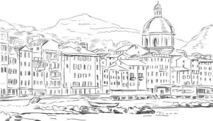 drawn sketch   to the old town