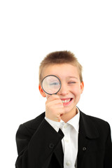 boy with loupe isolated on the white