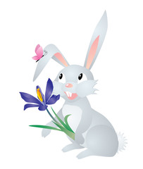 vector grey hare with flower