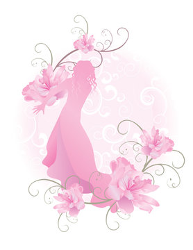 Pink Vector Girl With Flowers
