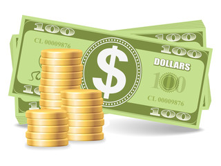 Pile of coins with dollars, eps 8