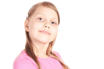 Portrait of a little girl with on white