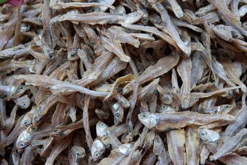 Dried salted fish on the stall in Asan Tole market, Kathmandu