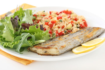 Grilled swordfish with rice with vegetables