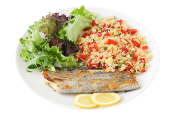 Grilled swordfish with rice with vegetables