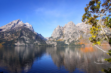 Fototapeta premium Grand Tetons mountains by the Jenny lake
