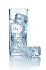 Full glass of fresh cool carbonated water with ice isolated