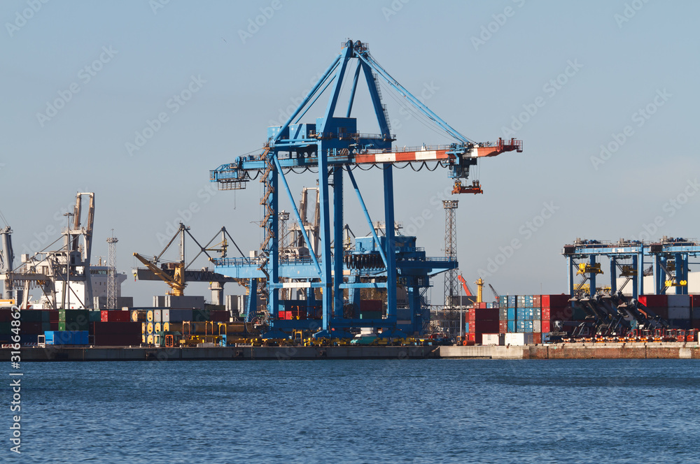 Wall mural port with cranes and containers in genoa, italy