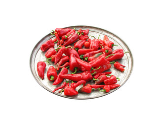 Red peppers on tray