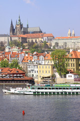 View on the spring Prague gothic Castle above River Vltava