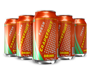 Set of grapefruit soda drinks in metal cans