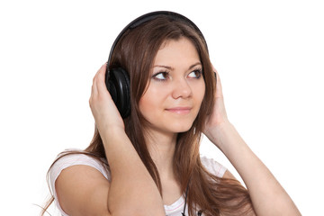 Naklejka premium Beautiful woman with headphones