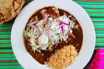 enchiladas de mole and rice Mexican food