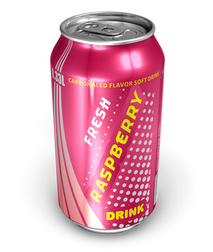 Raspberry soda drink in metal can