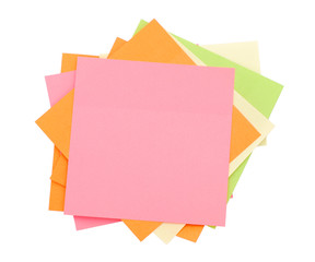 Pile of post-it notes on white background