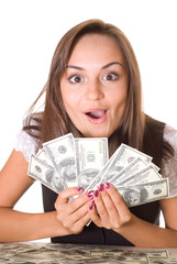 happy woman with the money