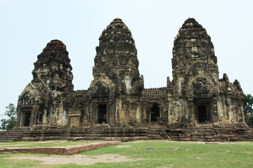 Pagoda, Thai ancient remains at the temple in Lopburi, Thailand