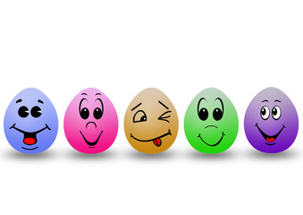 five colour eggs with smile faces