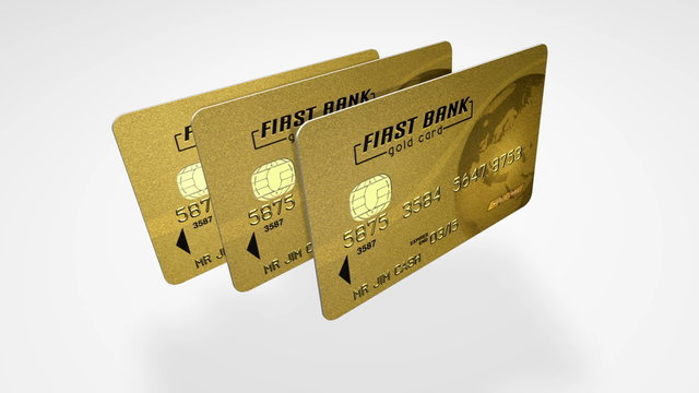 3d animation of a gold card bank with animation mask