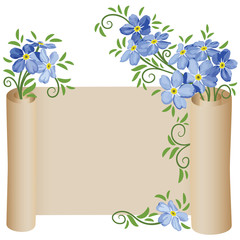 Old scroll. Flower. Forget-me-not