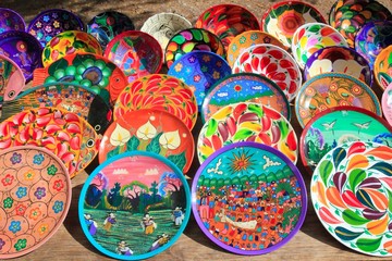 Fototapeta premium clay ceramic plates from Mexico colorful