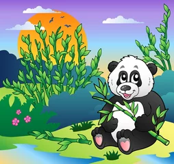 Cercles muraux Ours Panda de dessin animé dans la forêt de bambous