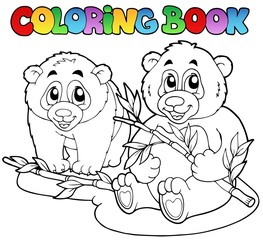 Fototapeta premium Coloring book with two pandas