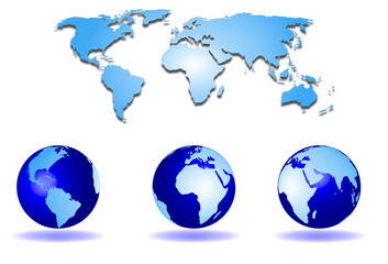 Fototapeta na wymiar mapa mundial y globo terraqueo