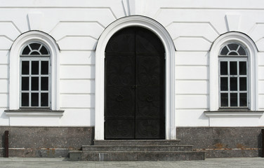 facade of the building in the city