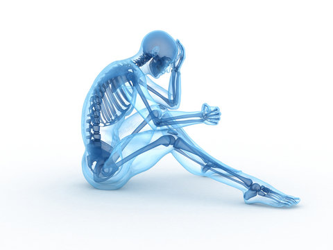 3d rendered illustration of a sitting male with visible bones