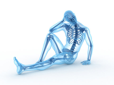 3d rendered illustration of a sitting male with visible bones